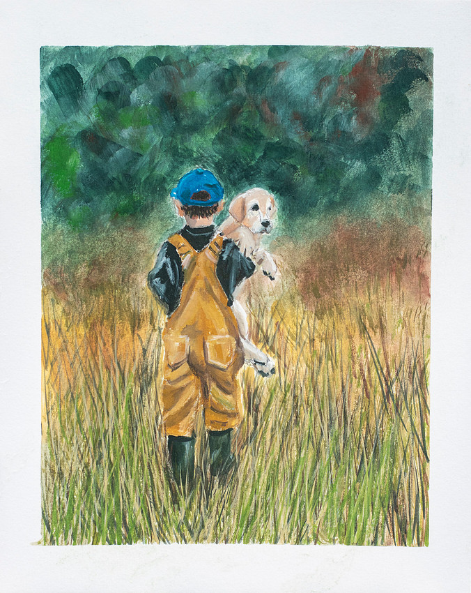 Buddies, gouache on board, 8x10