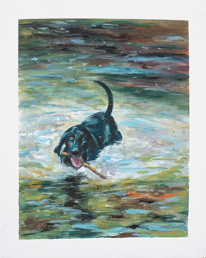 Fetch, gouache, 8x10