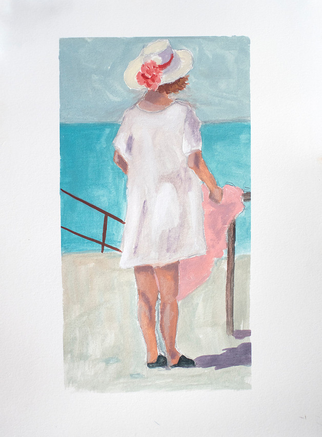 Beachgoer, gouache, 4x7