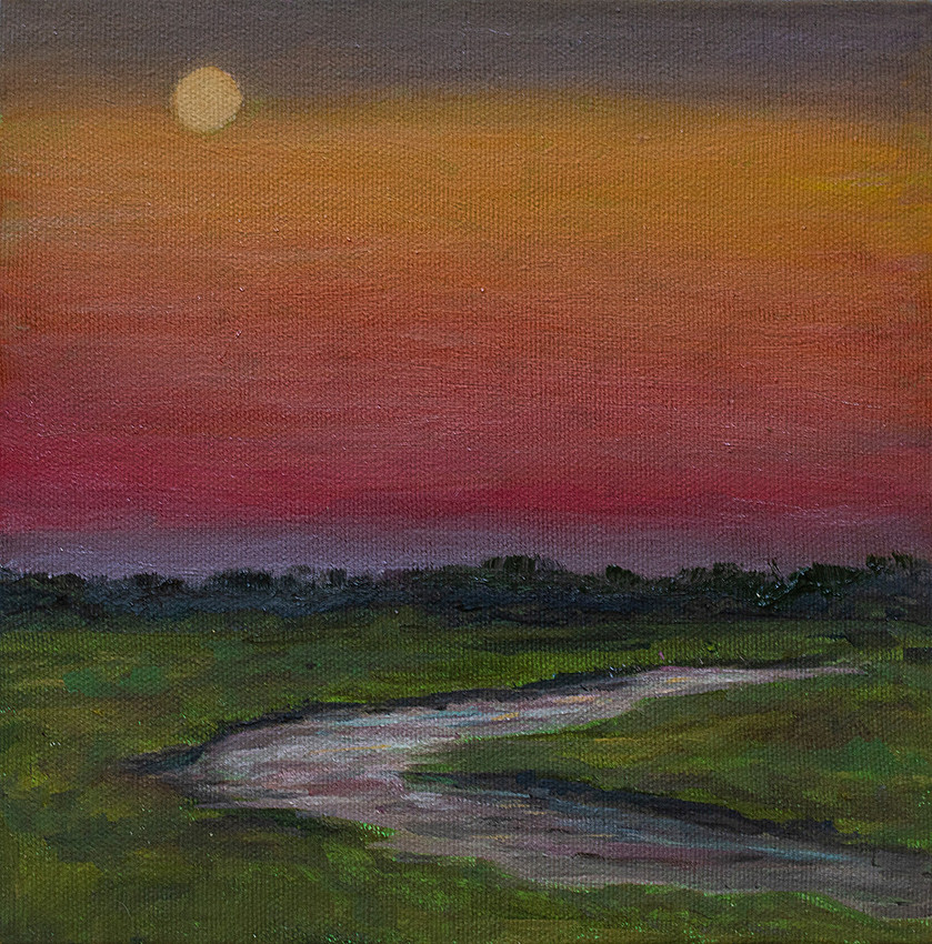 salt marsh sunset, oil on canvas, 8x8
