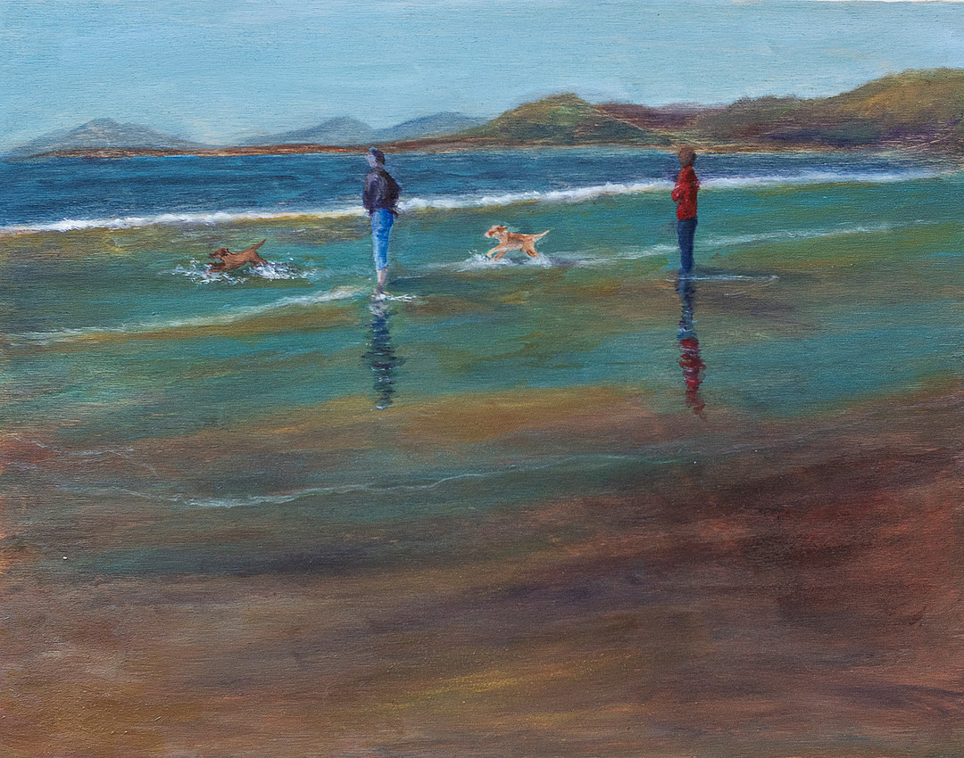 walking on a Welsh beach, oil on board, 11x14