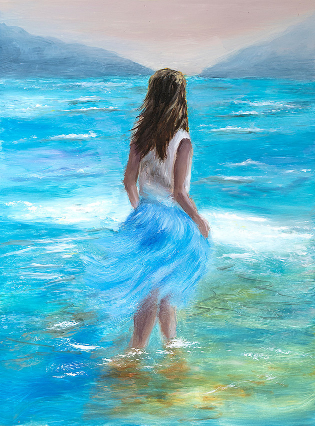 she to sea, oil on board, 9x12
